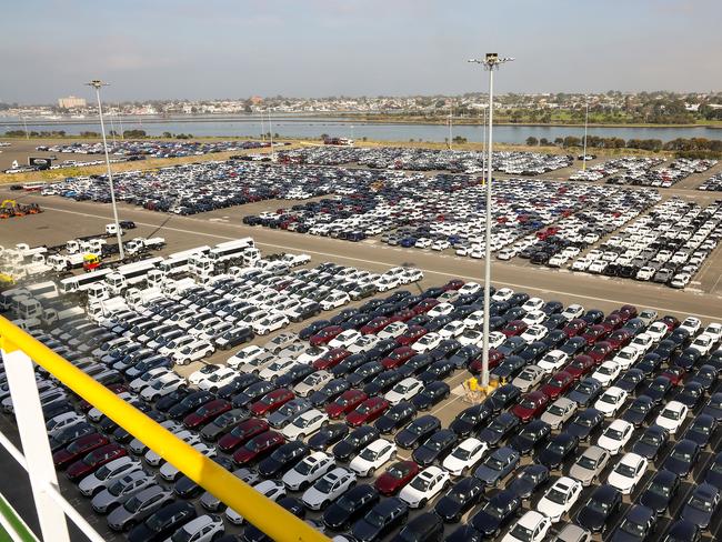 Cars and vans on the dock as seen from the RORO ship. Picture: Ian Currie