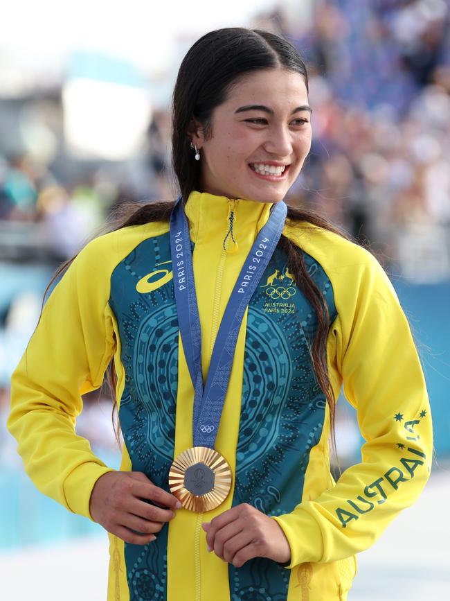 As has Australia’s youngest gold medallist, skateboarder Arisa Trew. Picture: Julian Finney/Getty Images