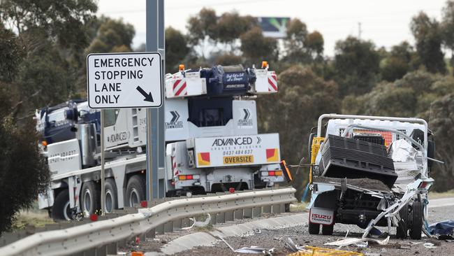 The crane involved in the fatal crash. Picture: David Crosling