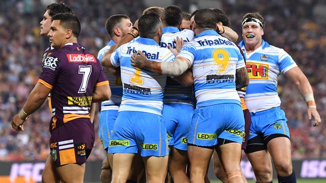 It was a team effort against the Broncos. (AAP Image/Darren England)