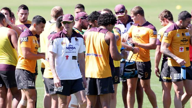 Wayne Bennett with his side during a Broncos training session. Pics Adam Head