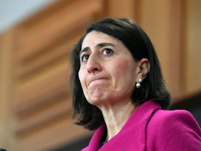 NSW Premier Gladys Berejiklian says at least 50 of the state’s new cases were infectious in the community, warning the public to expect more high numbers over the ‘next few days’. Picture: Mick Tsikas-Pool/Getty Images