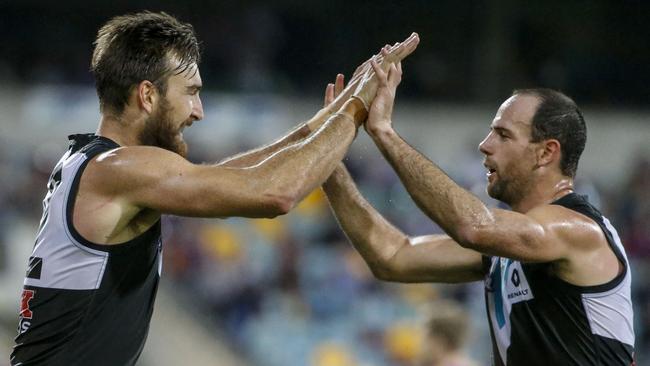 Charlie Dixon led the way for Power with fours goals and 12 marks. Picture: AAP