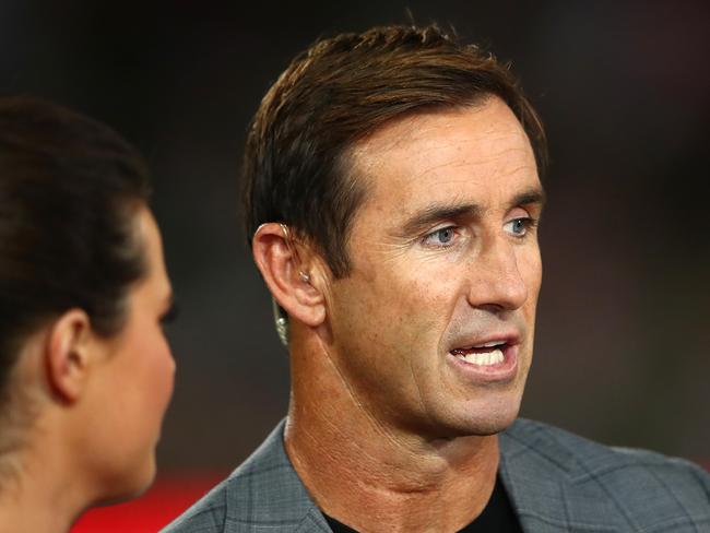 Johns commentating on the round two NRL match between the St George Illawarra Dragons and the South Sydney Rabbitohs in March. Picture: Cameron Spencer/Getty