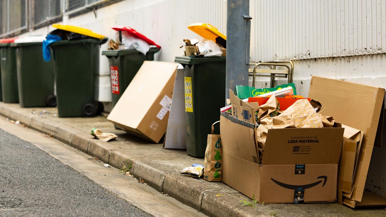 Industrial action in April this year resulted in piles of uncollected rubbish. Picture: NCA NewsWire/ Ben Symons