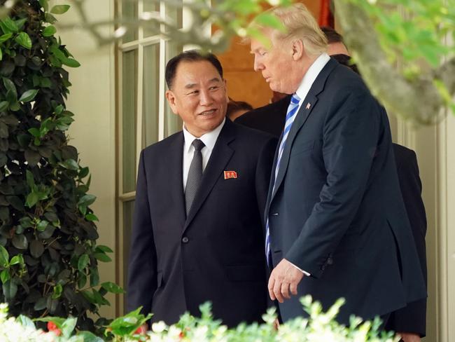 President Donald Trump wraps up talks with Kim Yong-chol, one of leader Kim Jong-un’s closest aides. Picture: AP