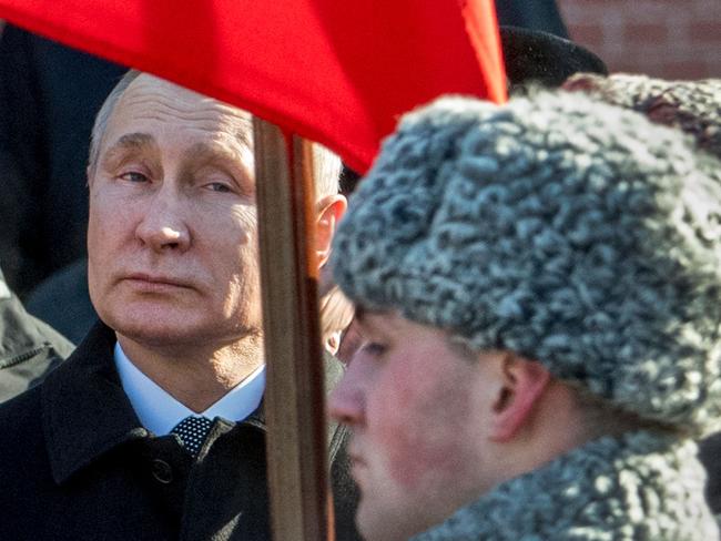 Russian President Vladimir Putin pictured last week marking Defender of the Fatherland Day, which honours the nation’s army. Picture: Yuri Kadobnov/AFP