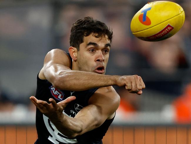 MELBOURNE, AUSTRALIA - SEPTEMBER 08: Jack Martin of the Blues in action during the 2023 AFL First Elimination Final match between the Carlton Blues and the Sydney Swans at Melbourne Cricket Ground on September 08, 2023 in Melbourne, Australia. (Photo by Michael Willson/AFL Photos via Getty Images)