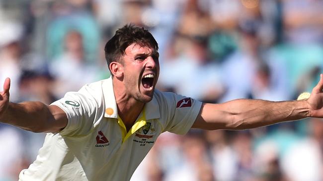 Mitchell Marsh pleads unsuccessfully with the umpires, If Australia had reviewed Joe Denly would have been out. Picture: Glyn Kirk/AFP