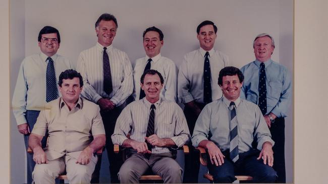 Marshall Perron’s 1993 cabinet from left Eric Poole, Steve Hatton, Daryl Manzie, Mike Reed, Fred Finch, Shane Stone, Marshall Perron and Barry Coulter.