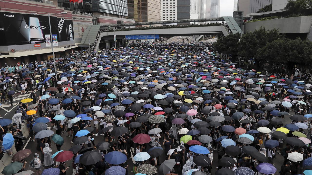 Protesters gather near the Legislative Council on Wednesday. Picture: Kin Cheung/AP