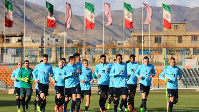 Players warm up ahead of the Socceroos World Cup qualifier against Iraq in Tehran, Iran. pic Mark Evans