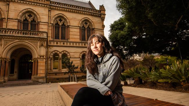 University of Adelaide student Anna-Mei Szetu: ‘I’ve got some friends at UniSA who’ve told me they’d love to have Adelaide University on their resume’. Picture: James Elsby