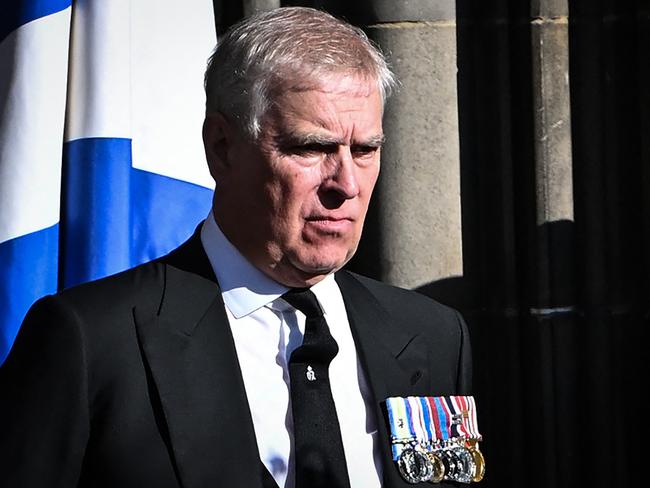 Prince Andrew departs after attending a service of Thanksgiving for the life of Queen Elizabeth II, at St Giles' Cathedral, in Edinburgh. Picture: AFP