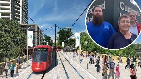 NSW Nurses and Midwives’ Association delegates Luke Mullen, Pattie Allen and Warwick Lahner are dreading Parramatta Light Rail through Cumberland Hospital.