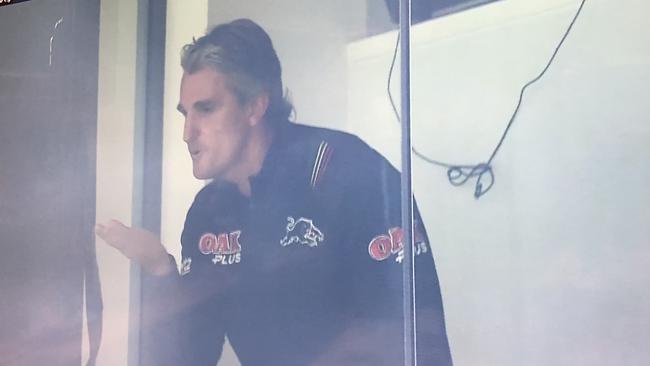 Panthers coach Ivan Cleary blows a kiss to rival fans. Picture: Fox Sports