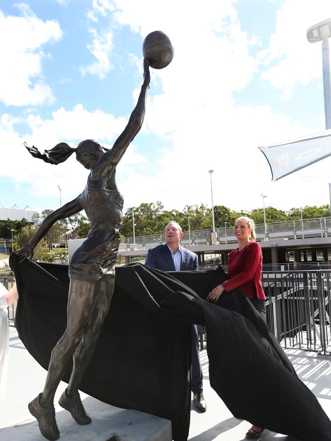 Laura Geitz at unveiling of her statue at the State Netball Centre