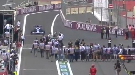 Esteban Ocon almost ran over support staff and organisers in chaotic scenes at the end of the race.