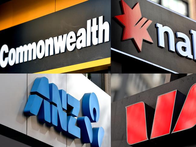 A composite image of signage of Australia's 'big four' banks ANZ, Westpac, the Commonwealth Bank (CBA) and the National Australia Bank (NAB) signage in Sydney, Saturday, May 5, 2018. (AAP Image/Joel Carrett) NO ARCHIVING