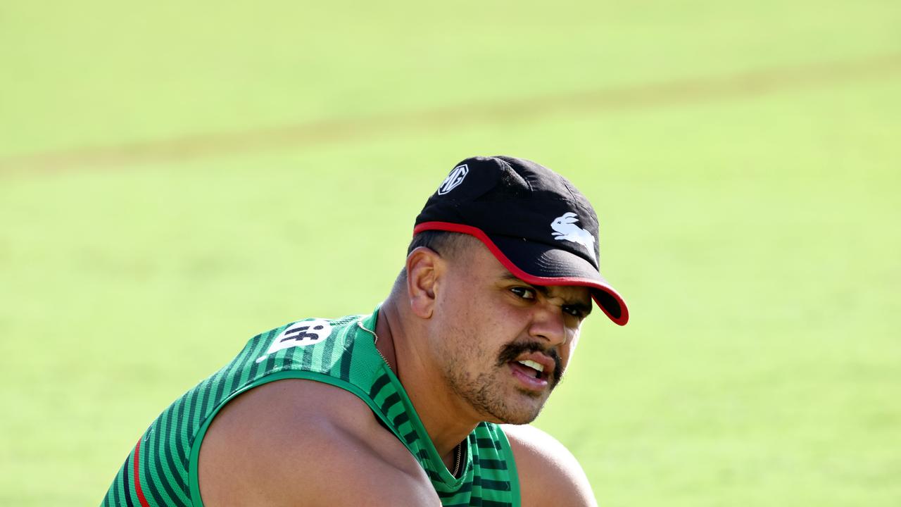 SYDNEY, AUSTRALIA - NewsWire Photos MARCH 21, 2024: Latrell Mitchell pictured at South Sydney Rabbitohs warm up session before training. Rabbitohs Centre at Heffron Park, Maroubra. Picture: NCA NewsWire / Damian Shaw