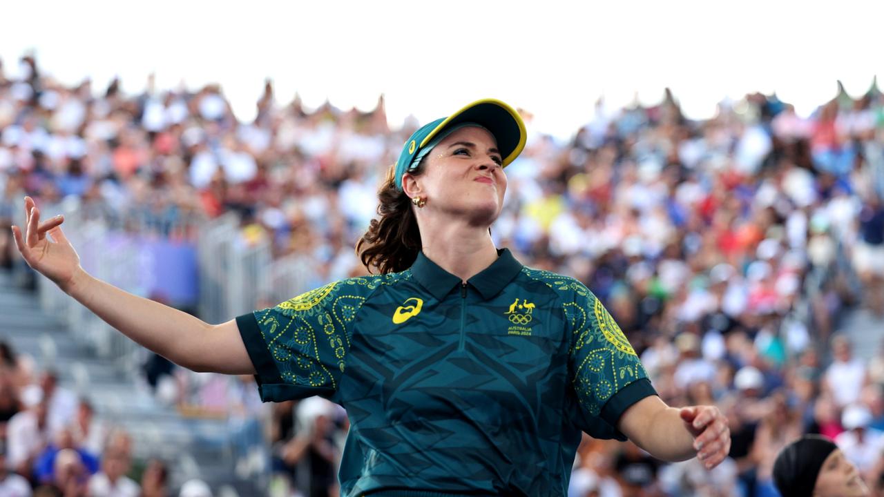 It took about three seconds before it all went wrong for B-Girl Raygun at the Paris olympics. Photo by Elsa/Getty Images.