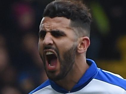 LONDON, ENGLAND - MARCH 19: Riyad Mahrez (R) of Leicester City celebrates scoring his team's first goal with his team mate Jamie Vardy (L) during the Barclays Premier League match between Crystal Palace and Leicester City at Selhurst Park on March 19, 2016 in London, United Kingdom. (Photo by Michael Regan/Getty Images)