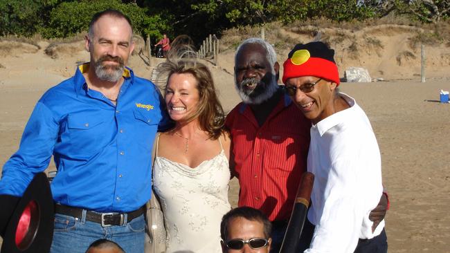 The 2005 wedding photo of conman David Robin Douglas and Linda Holmes with some of his aboriginal “relatives”.