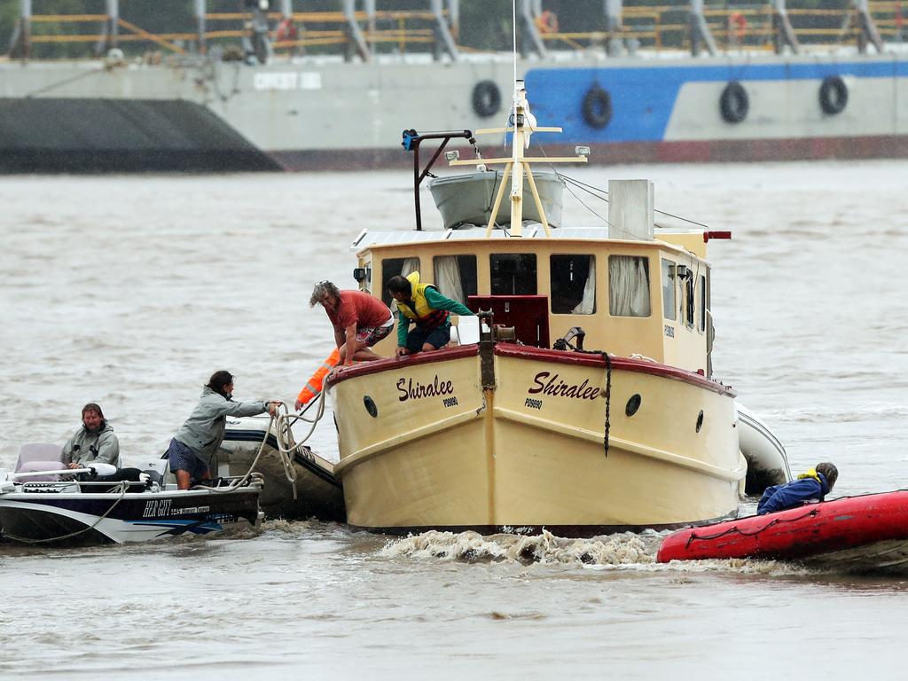 There was an operation to recover stray boats on the Brisbane River. Picture: Zak Simmonds