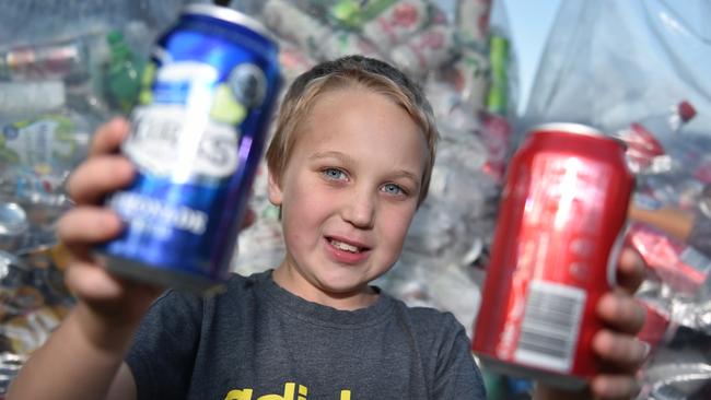 Reegan Pellowe is collecting cans and bottles to raise money for sick children. Photo: Luke Simmonds.