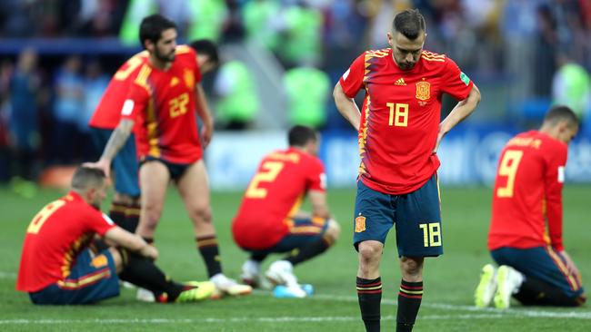 Jordi Alba of Spain looks dejected (Photo by Clive Rose/Getty Images)