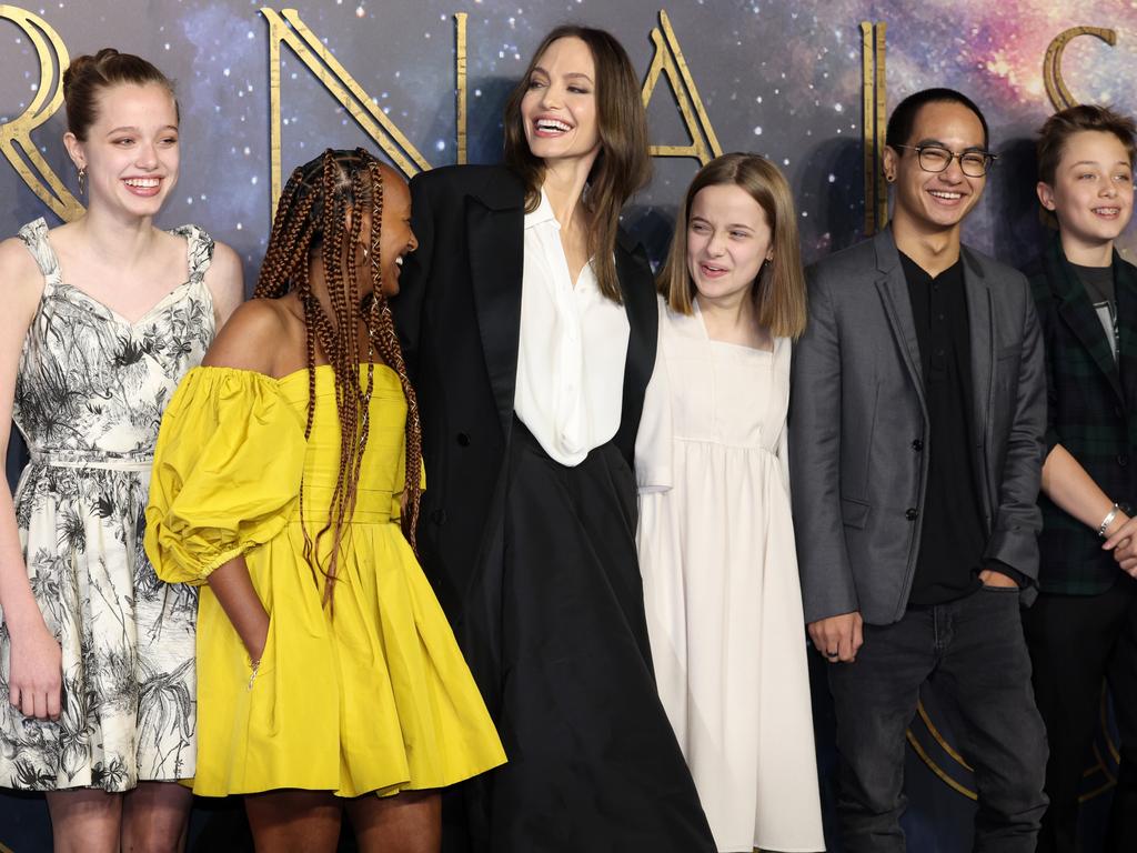 Jolie with five of her children, including Shiloh, far left. Picture: Tim P. Whitby/Getty Images