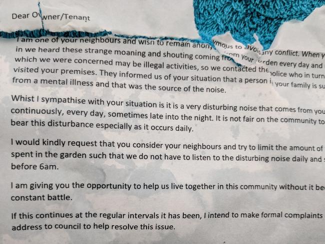 The letter to Ms Quinn from an anonymous neighbour.