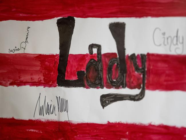 Melania Trump signed an American flag painted by detained immigrant children. Picture: AP