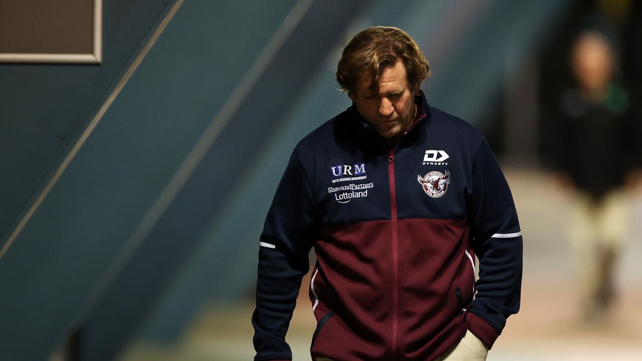 It’s a sad end at the Sea Eagles for coach Des Hasler. Picture: Cameron Spencer/Getty Images