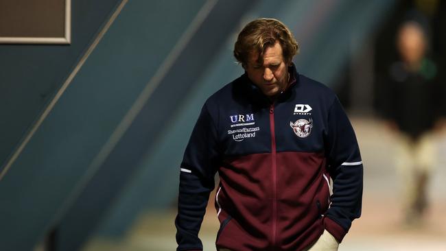 It’s a sad end at the Sea Eagles for coach Des Hasler. Picture: Cameron Spencer/Getty Images