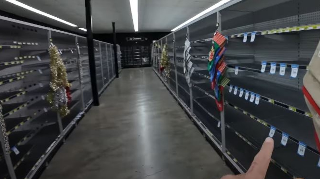 His latest trip was to Airds, in Sydney’s south west. The local IGA supermarket shelves were completely bare when he visited. Picture: YouTube / Spanian