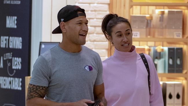 Israel and Maria Folau pictured in Adelaide days after Israel knocked back the chance to appeal his sacking by Rugby Australia. Picture: Diimex