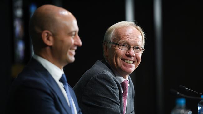 NRL chief executive Todd Greenberg and New Australian Rugby League chair Peter Beattie.