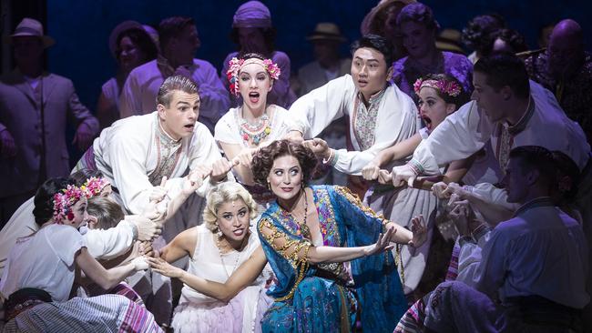 Star Julie Lea Goodwin at dress rehearsals for Opera Australia's production of The Merry Widow at the Sydney Opera House on Saturday. Picture: Brook Mitchell/Getty Images