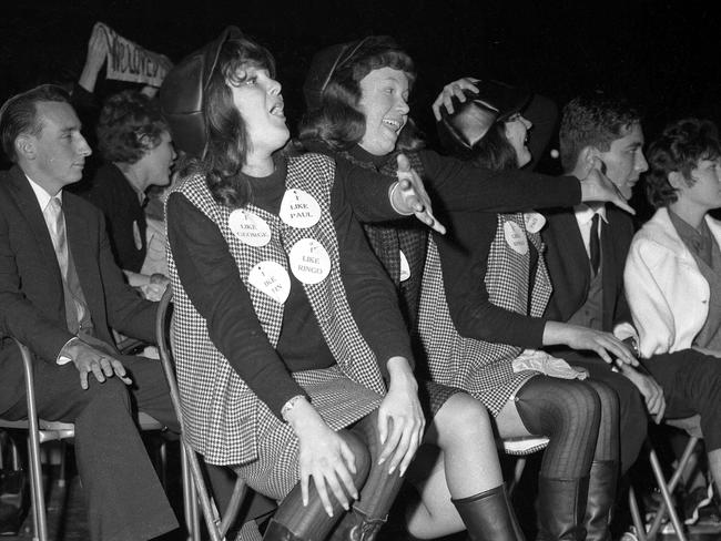 29/6/1964 Excited fans at The Beatles concert at Festival Hall. Picture by Barnes Picture: News Corp