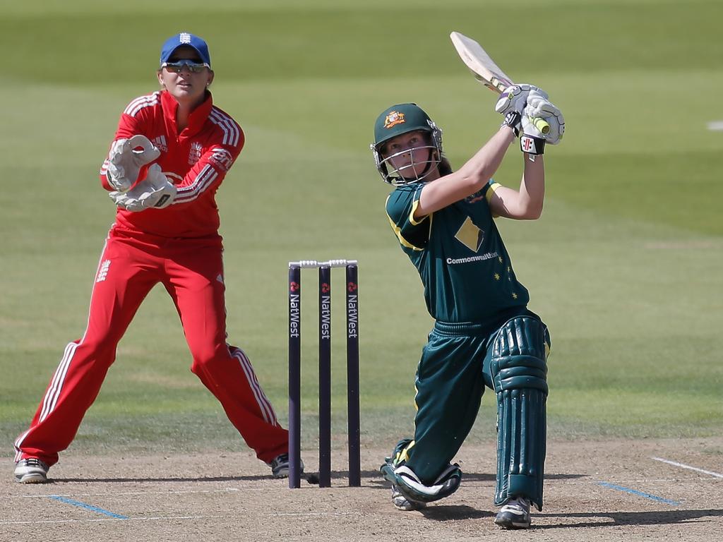 Meg Lanning hits out during the 2013 Ashes series. Picture: Getty Images
