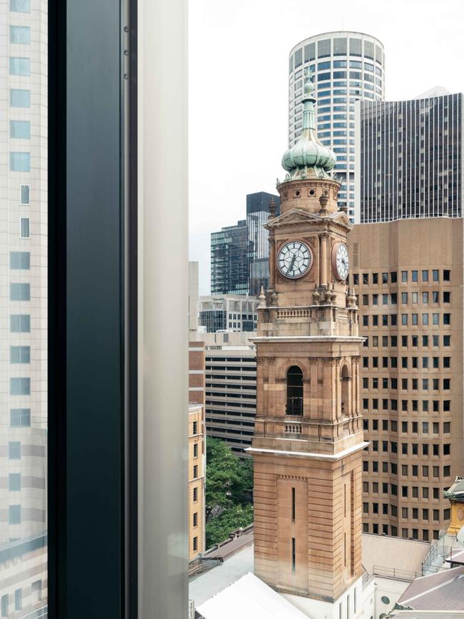 The clock tower of the Department of Lands building next to the hotel. Picture: Felix Forest