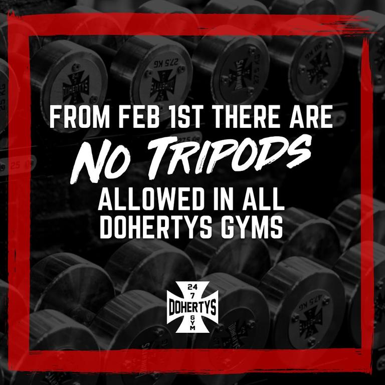 The topic of filming in gyms has become controversial in recent months, with one Aussie gym recently banning it. Picture: Instagram/Dohertysgym