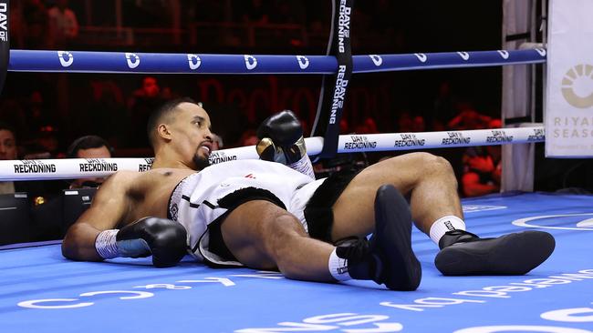 Jai Opetaia knocks Ellis Zorro out cold. (Photo by Richard Pelham/Getty Images)