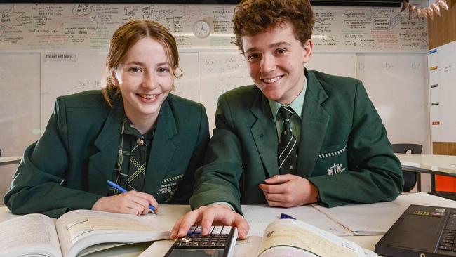 Westminster School Year 12 maths students Zoe Sibbons and Harry Gregg prepare for exams, 3rd November 2022. Picture: Brenton Edwards