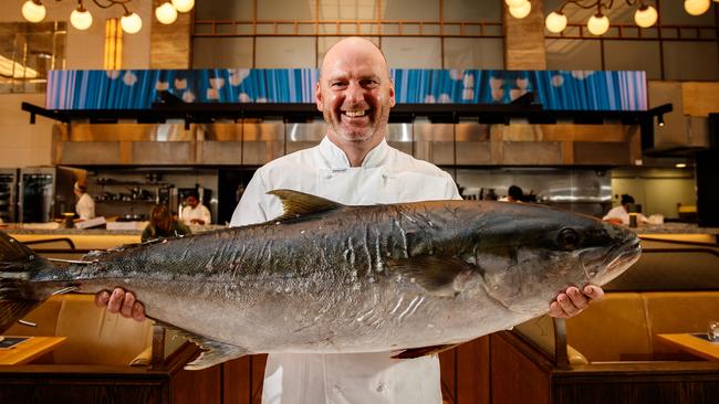 Executive Chef Tony Carroll with a wild Kingfish at Fishbank when it launched in 2020. Picture Matt Turner.