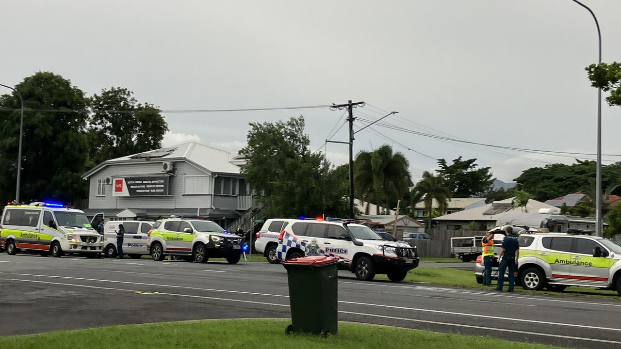 Multiple police and ambulance crews have been stationed on the street for more than three hours. Picture: Catherine Duffy