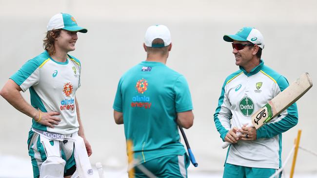 Pucovski with David Warner and coach Justin Langer.