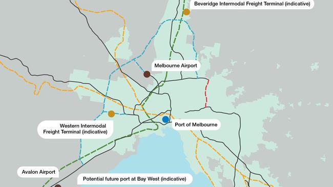 Proposed freight infrastructure connects freight terminals and ports.