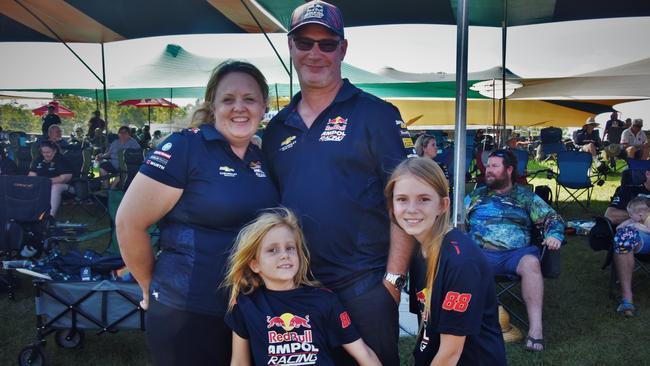Emma and Jada Crowley with their kids Amy, 7, and Sarah, 12, at the 2023 Darwin Supercars. Picture: Fia Walsh